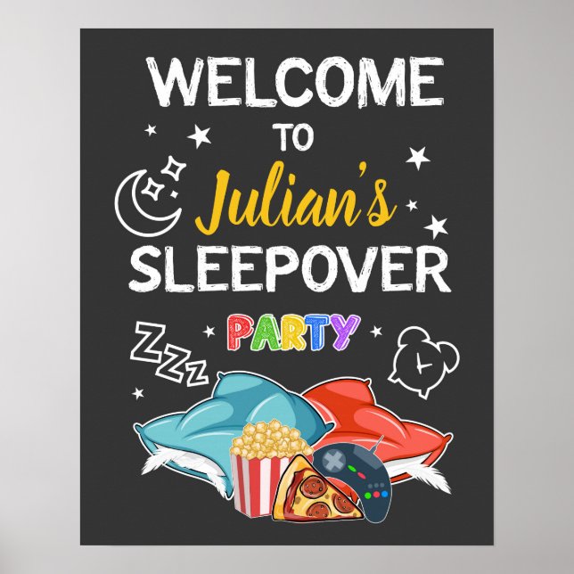 Välkomsttecken för Sleepover - BOY BIRTHDAY POSTER (Framsidan)