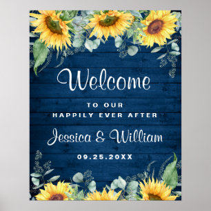 Välkomsttecken för solblommor Eucalyptus Rustic Br Poster