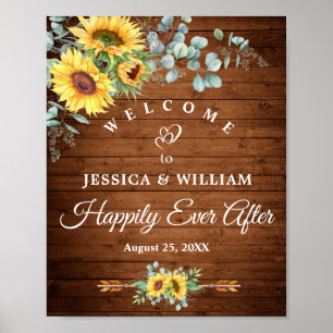 Välkomsttecken för solblommor Eucalyptus Rustic Br Poster
