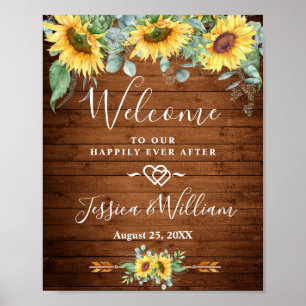 Välkomsttecken för solblommor Eucalyptus Rustic Br Poster