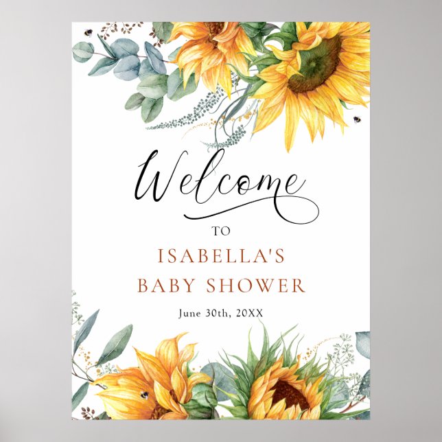 Välkomsttecken för Solros Baby Shower Poster (Framsidan)