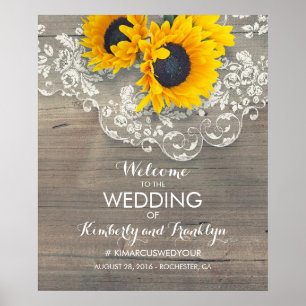 Välkomsttecken för solros Snöre Wood Rustic Bröllo Poster