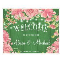 Välkomsttecken för String ljus peonies  bröllop