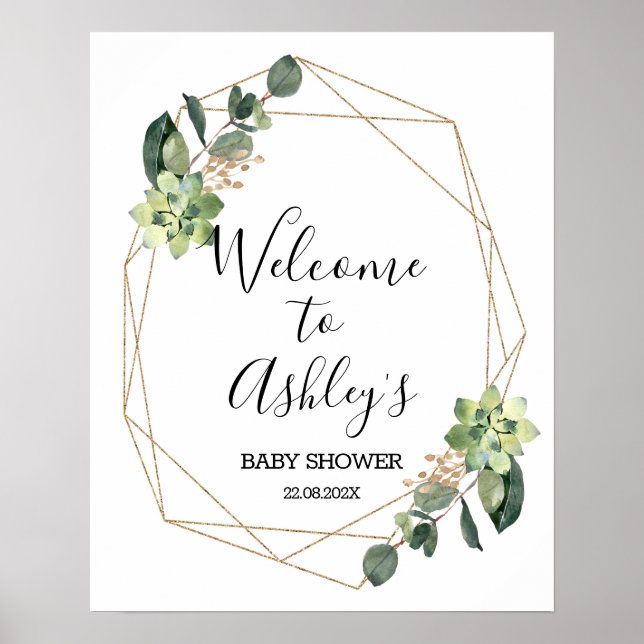 Välkomsttecken för Succulric Geometric Baby Shower Poster (Framsidan)