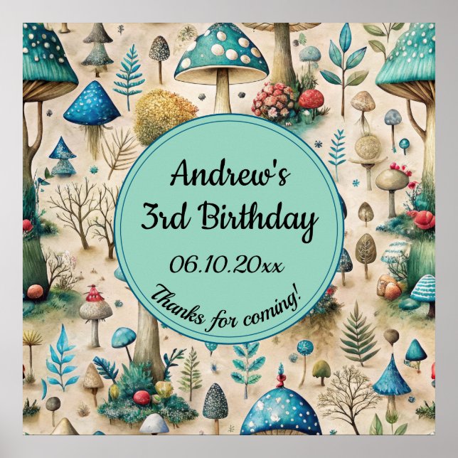 Välkomsttecken för svampar Fairyland Födelsedagsfe Poster (Framsidan)