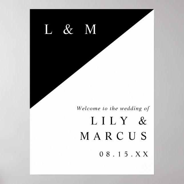 Välkomsttecken för svart och vit Chic Monogram Brö Poster (Framsidan)