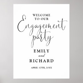 Välkomsttecken för svart och vit Förlovningsfest Poster