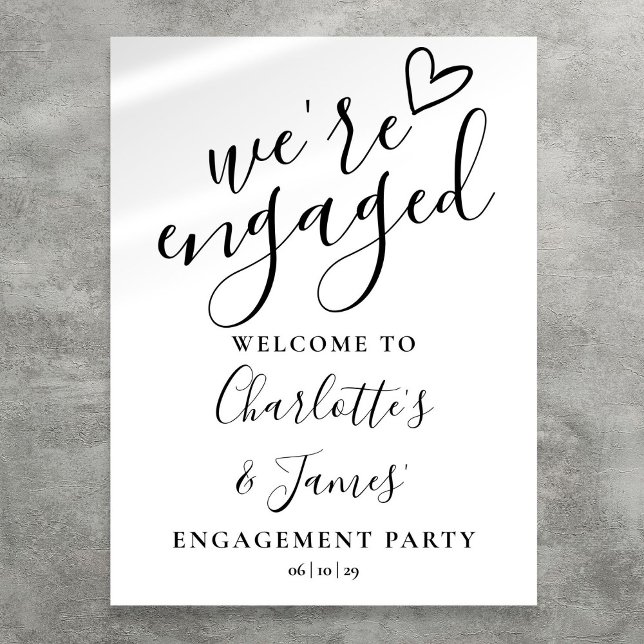 Välkomsttecken för svart och vit Förlovningsfest Poster (Black And White Engagement Party Welcome Sign)