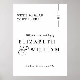 Välkomsttecken för svart och vitt monogram Bröllop Poster