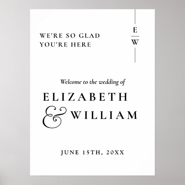 Välkomsttecken för svart och vitt monogram Bröllop Poster (Framsidan)