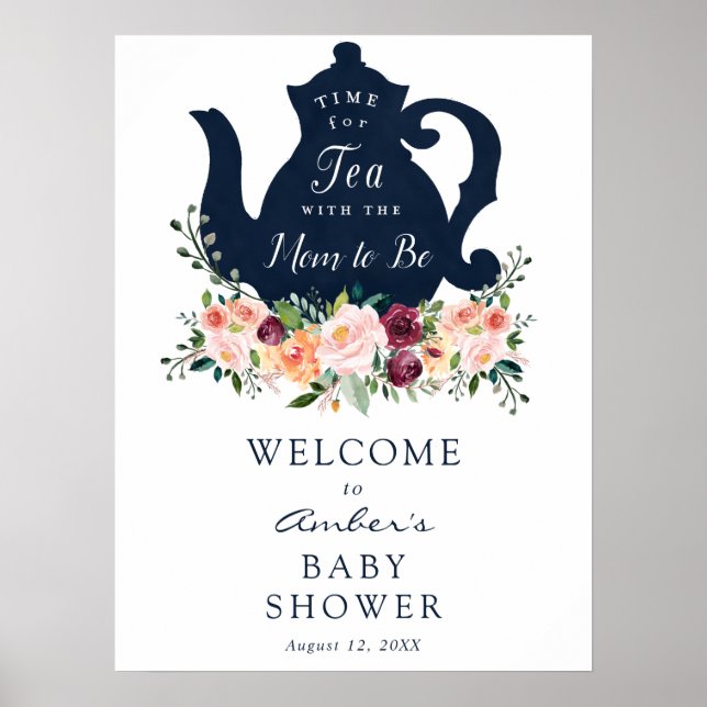 Välkomsttecken för tea Time Baby Shower Poster (Framsidan)