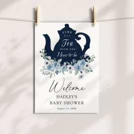 Välkomsttecken för tea Time Blue Baby Shower Poster