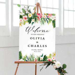 Välkomsttecken för Tropiska blommor Bröllop Poster