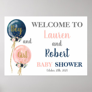 Välkomsttecken för twillingar Boy and Girl Shower Poster