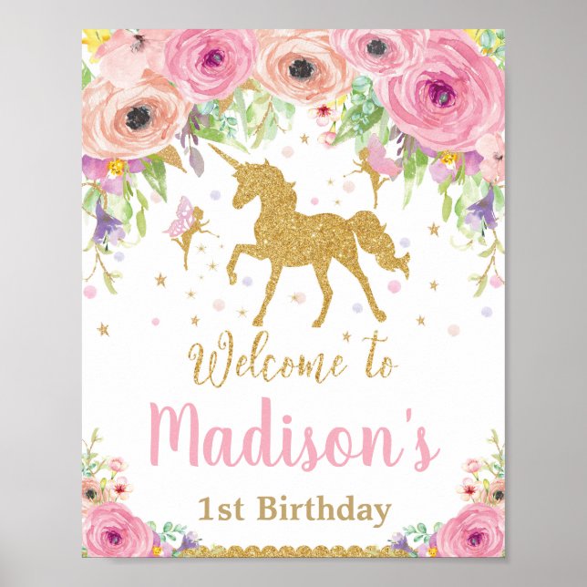 Välkomsttecken för Unicorn and Fairy Födelsedagsfe Poster (Framsidan)