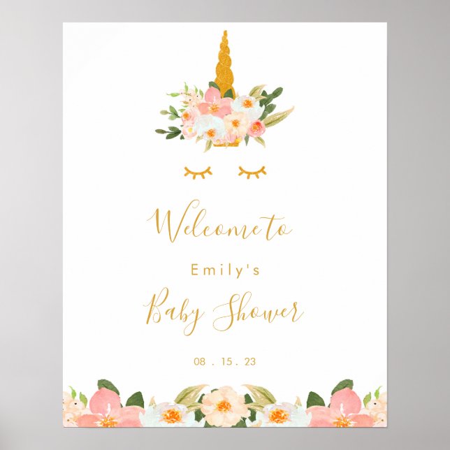 Välkomsttecken för Unicorn Baby Shower Poster (Framsidan)