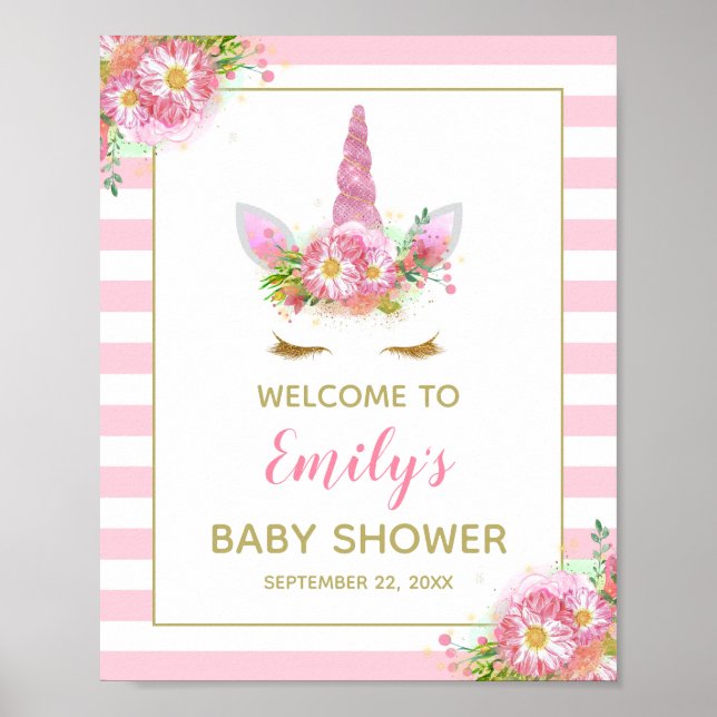 Välkomsttecken för Unicorn Baby Shower Poster (Framsidan)