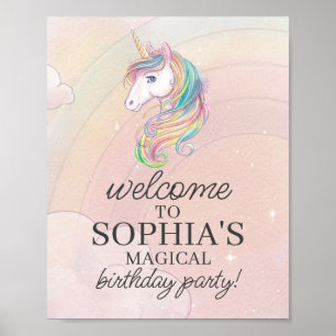 Välkomsttecken för Unicorn födelsedagsfest Poster