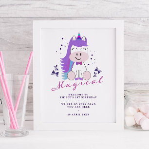 Välkomsttecken för Unicorn Födelsedagsfest Poster
