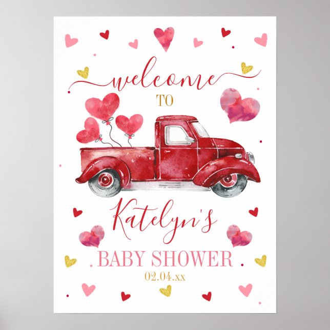 Välkomsttecken för Valentine Heart Birthday Baby S Poster (Framsidan)
