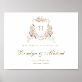 Välkomsttecken för Vapenskölden Monogram för blomm Poster