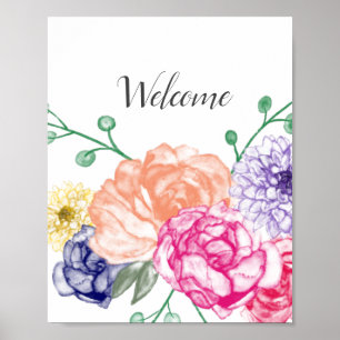Välkomsttecken för vattenfärg-Blommigt Poster
