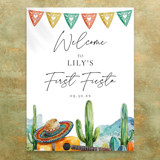 Välkomsttecken för vattenfärg första Fiesta 1:a fö Poster (Watercolor First Fiesta 1st Birthday Welcome Sign)