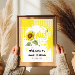 Välkomsttecken för vattenfärg Solros med Butterfli Poster