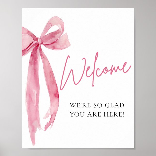 Välkomsttecken för vattenfärgsElegant  Rosa Bow Poster (Framsidan)