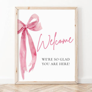 Välkomsttecken för vattenfärgsElegant Rosa Bow Poster