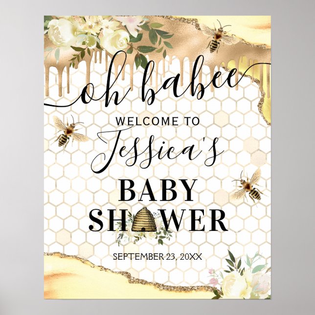 Välkomsttecken för vintage Bee Baby Shower Poster (Framsidan)