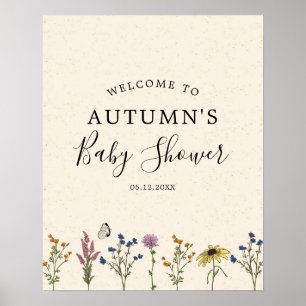 Välkomsttecken för vintage Wildblomma Baby Shower Poster