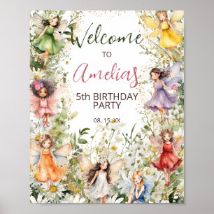 Välkomsttecken för Watercolor Blommigt Cute Älvor Poster