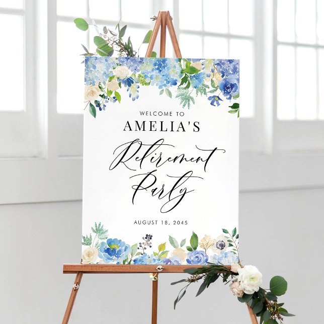 Välkomsttecken för Watercolor Blue Hydrangeas Pens Poster (Skapare uppladdad)