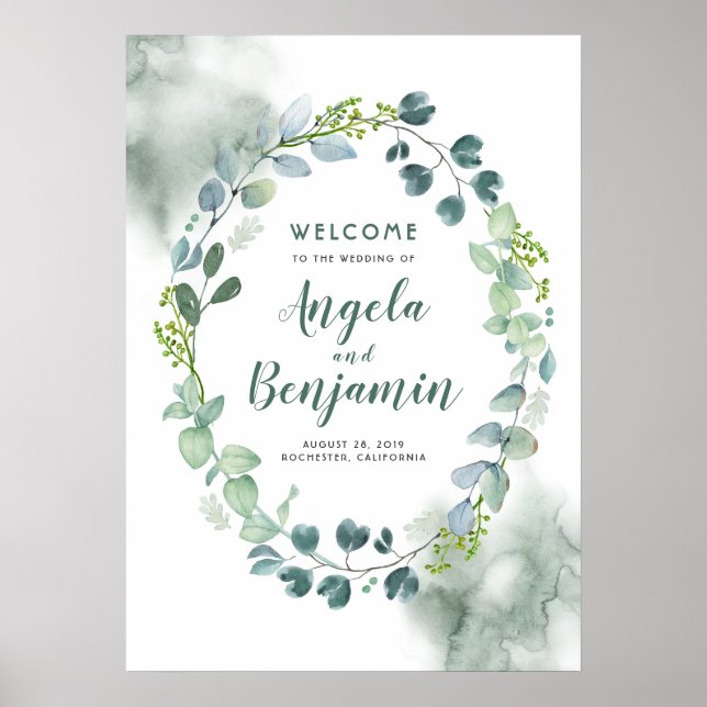 Välkomsttecken för Watercolor Greenery Wandey Bröl Poster (Framsidan)