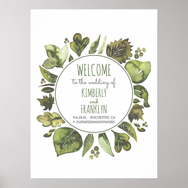 Välkomsttecken för Watercolor Greenery Wandey Bröl Poster (Framsidan)