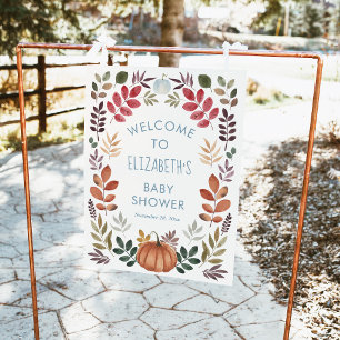 Välkomsttecken för Watercolor Höst löv & Pumpkin Poster