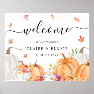 Välkomsttecken för Watercolor Pumpkin Bröllop Poster