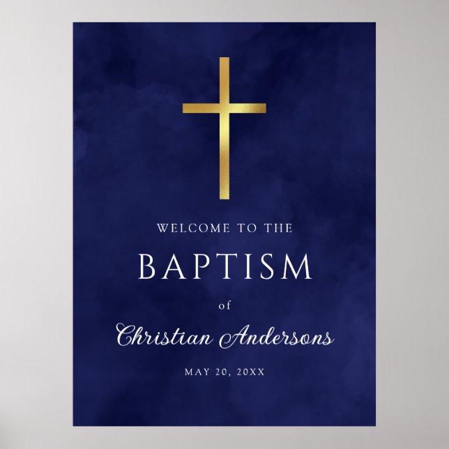 Välkomsttecken för Watercolor Royal Blue Baptism B Poster (Framsidan)