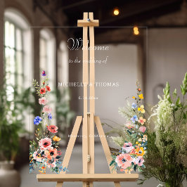 Välkomsttecken för Watercolor Wildblomma Bröllop