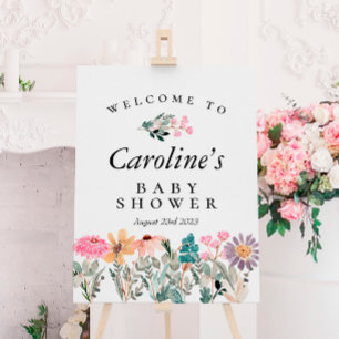 Välkomsttecken för Watercolor WildblommBaby Shower Poster