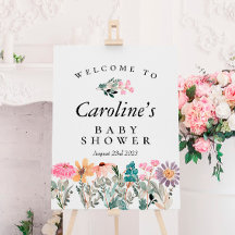 Välkomsttecken för Watercolor WildblommBaby Shower