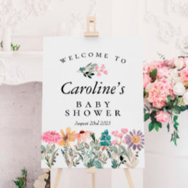 Välkomsttecken för Watercolor WildblommBaby Shower Poster