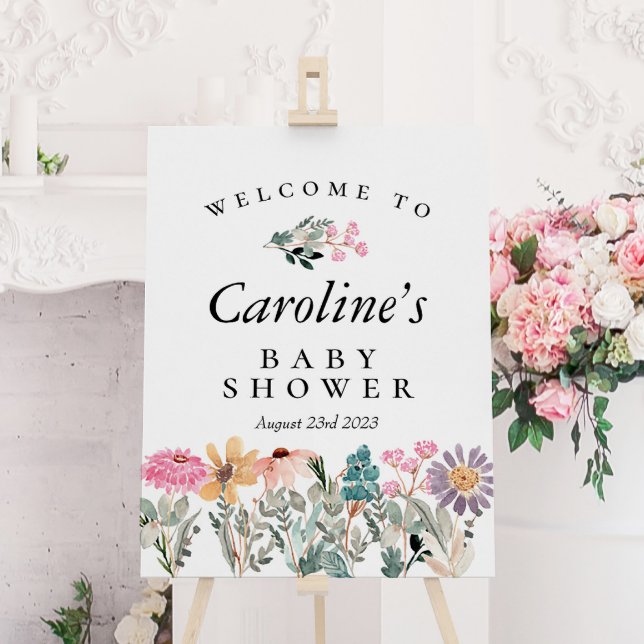 Välkomsttecken för Watercolor WildblommBaby Shower Poster (Skapare uppladdad)