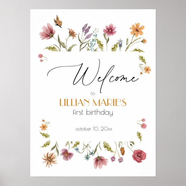 Välkomsttecken för Wildblomma Birthday eller Baby  Poster (Framsidan)