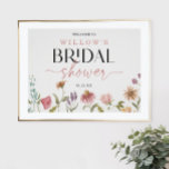 Välkomsttecken för Wildblomma Boho Möhippa Poster<br><div class="desc">Den här designen har en delikat krandbukett av handmålade vilda blommor och grönska tillsammans med en underbar kombination av modernt och rustiskt typsnitt. Se hela samlingen för mer matchande objekt!</div>
