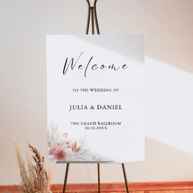 Välkomsttecken för Wildblomma Bröllop Poster (Wildflower Wedding Welcome Sign)