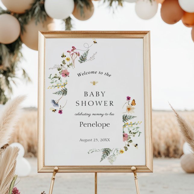 Välkomsttecken för Wildblomma och Bees Baby Shower Poster (Skapare uppladdad)