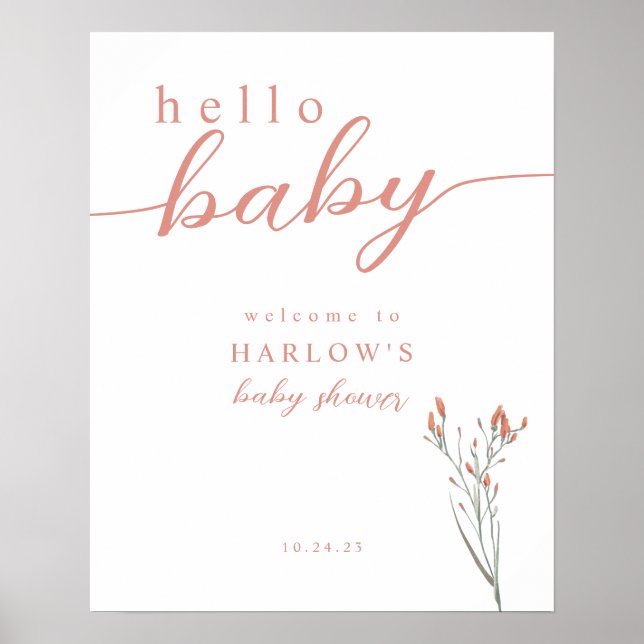 Välkomsttecken för Wildblomme Hej Baby Baby Shower Poster (Framsidan)