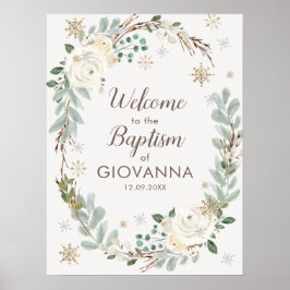 Välkomsttecken för Winter Blommigt Baptism Poster